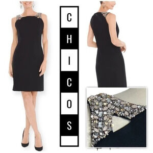 Chicos black dress with jewel embellishments holiday special occasion size xs